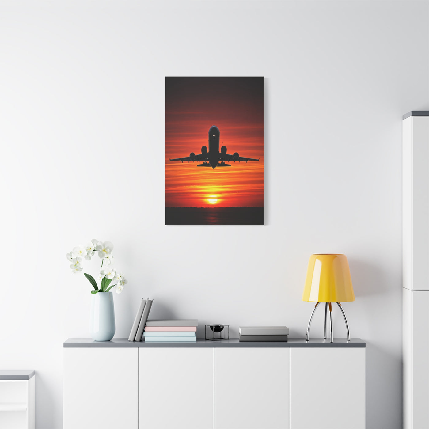 Sunset Departure Jet Silhouette Wall Art & Canvas Prints