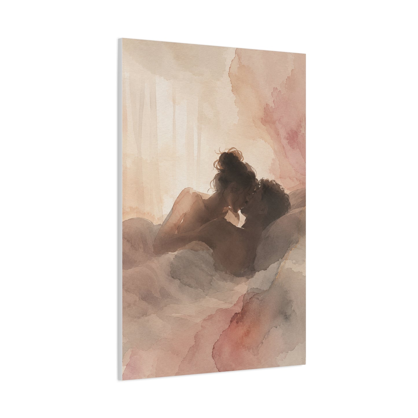 Blush Watercolor Lovers Close Embrace Wall Art & Canvas Print