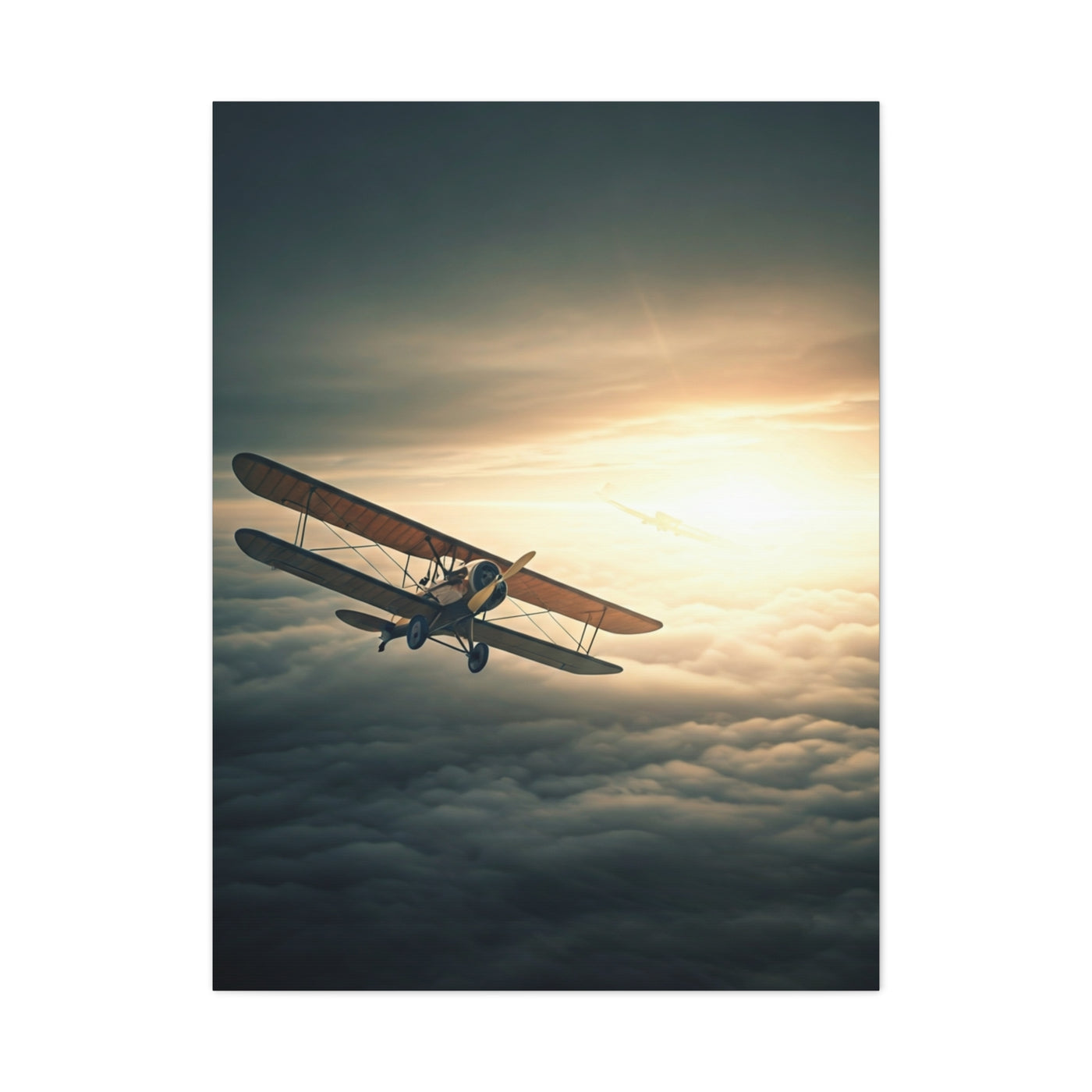 Vintage Biplane Into the Light Wall Art & Canvas Prints