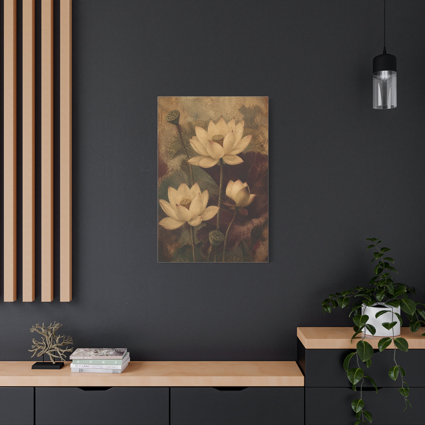 Vintage Lotus Botanical Painting Wall Art & Canvas Print
