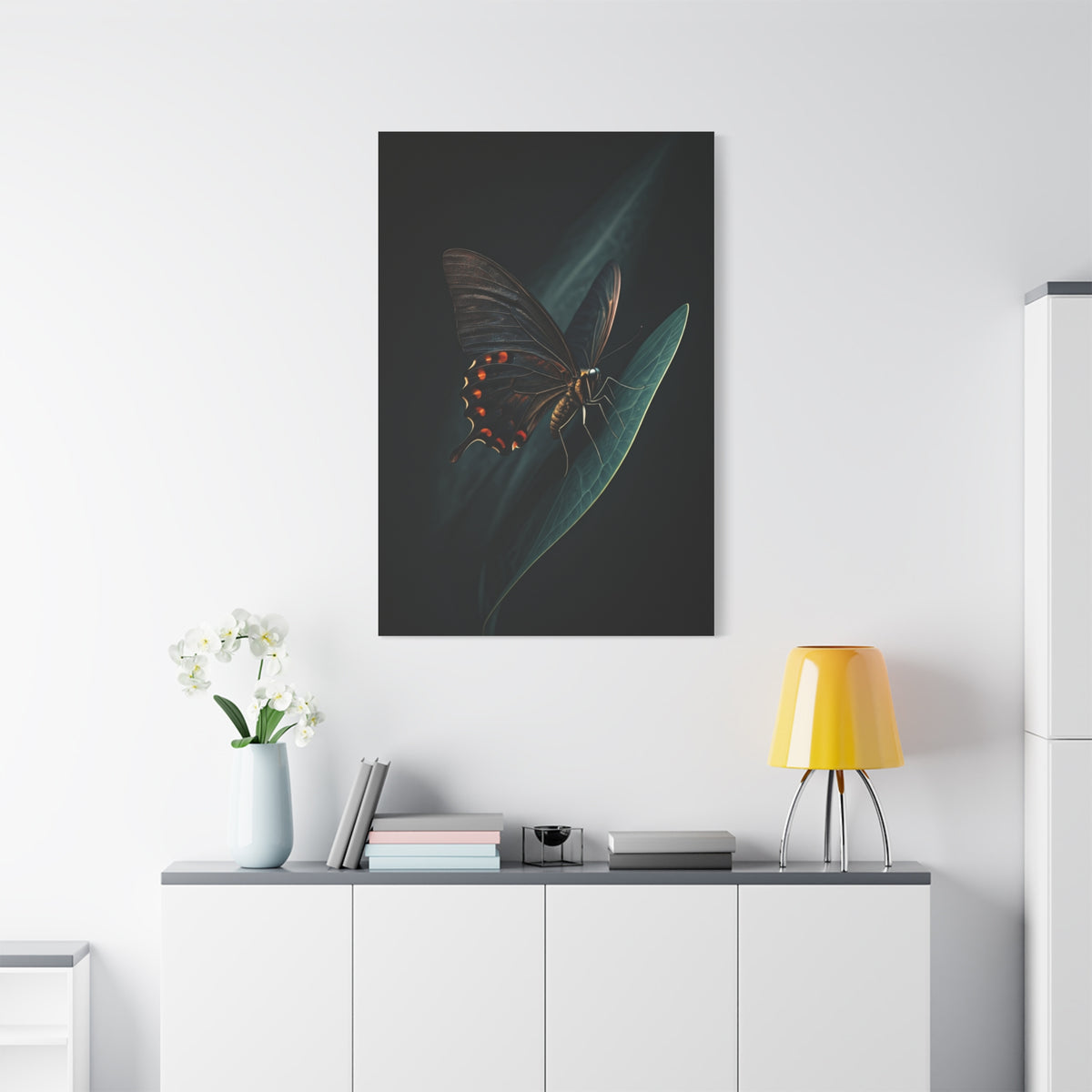 Dark Swallowtail Butterfly on Leaf Wall Art & Canvas Prints