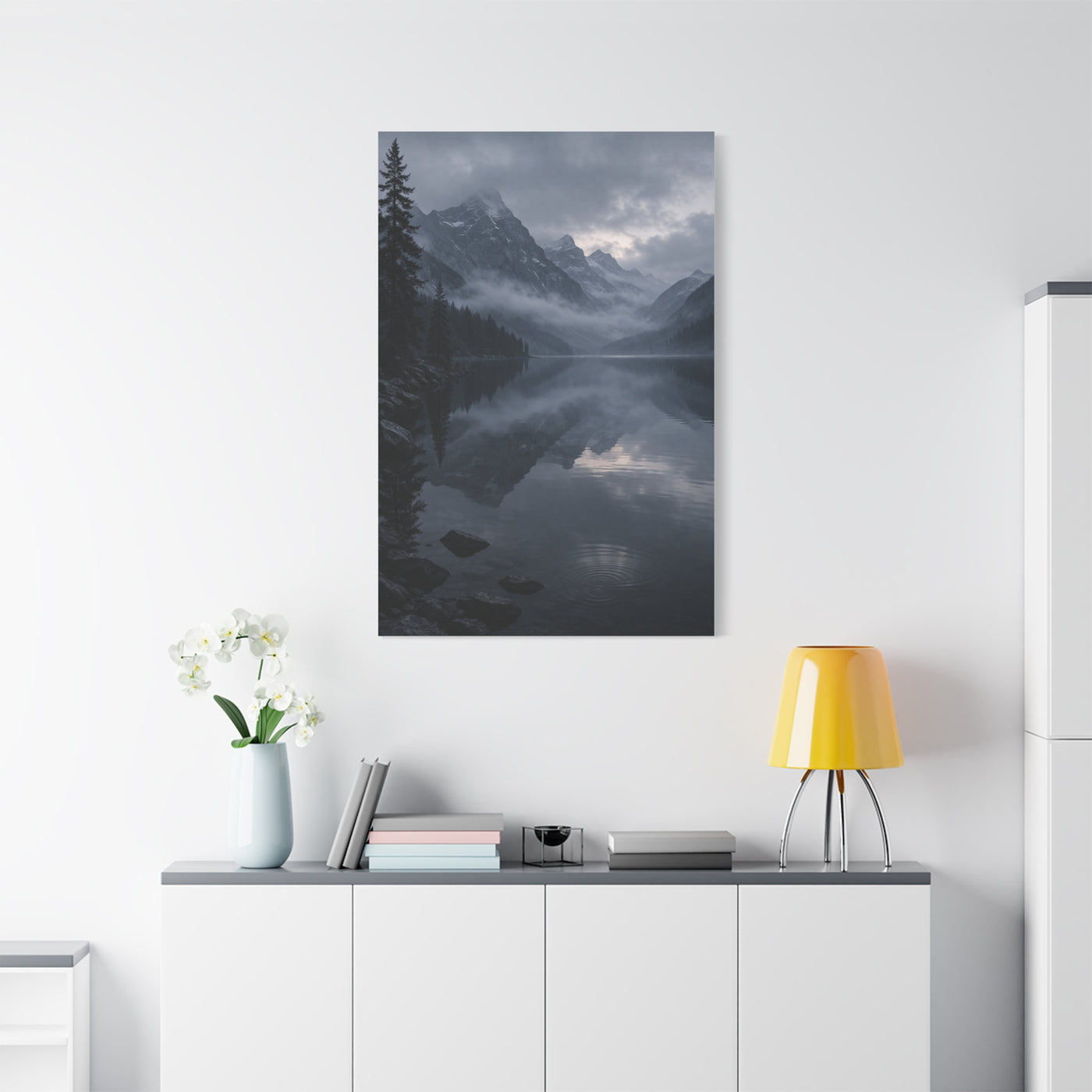 Misty Mountain Lake Reflection Wall Art & Canvas Print