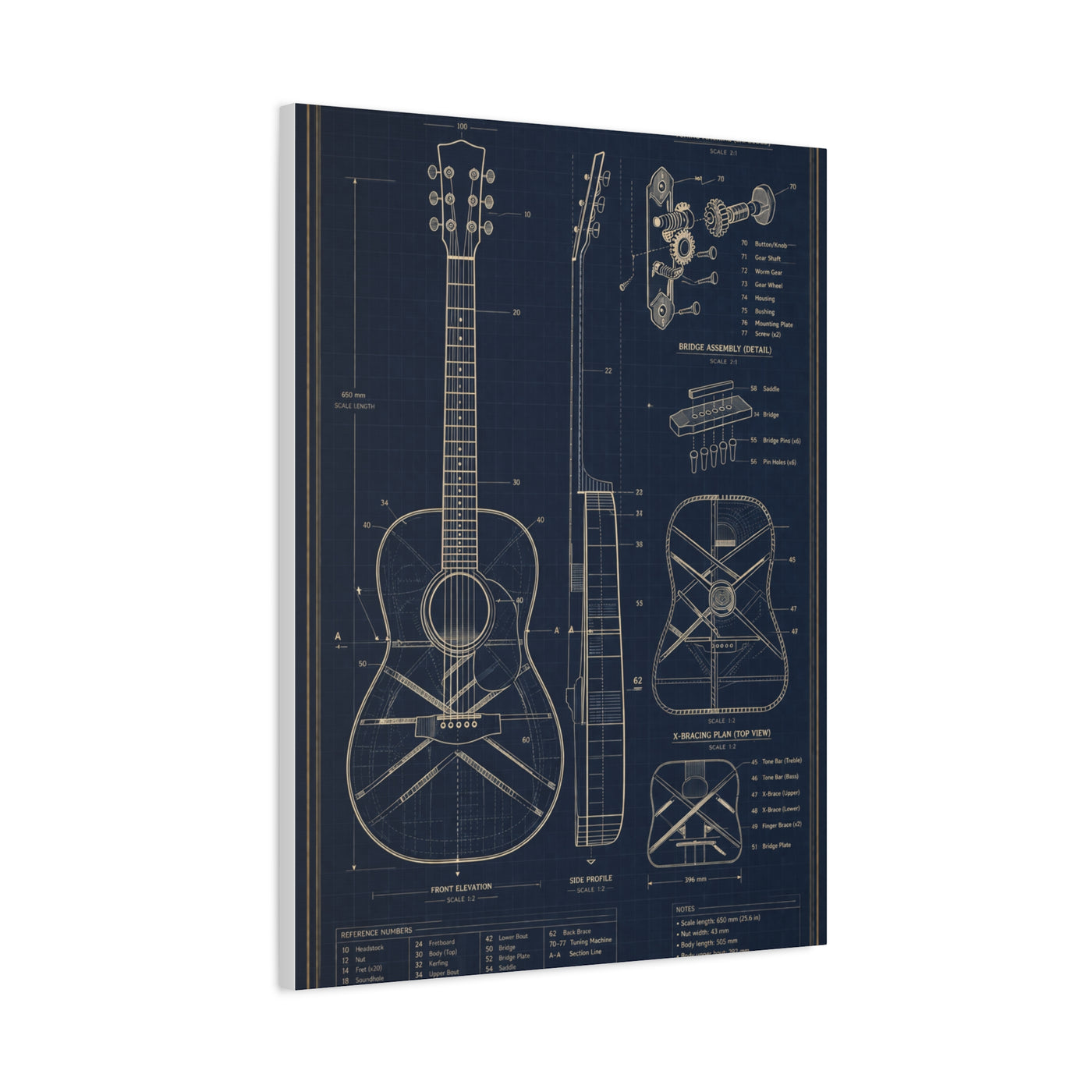 Acoustic Guitar Technical Blueprint Wall Art & Canvas Print