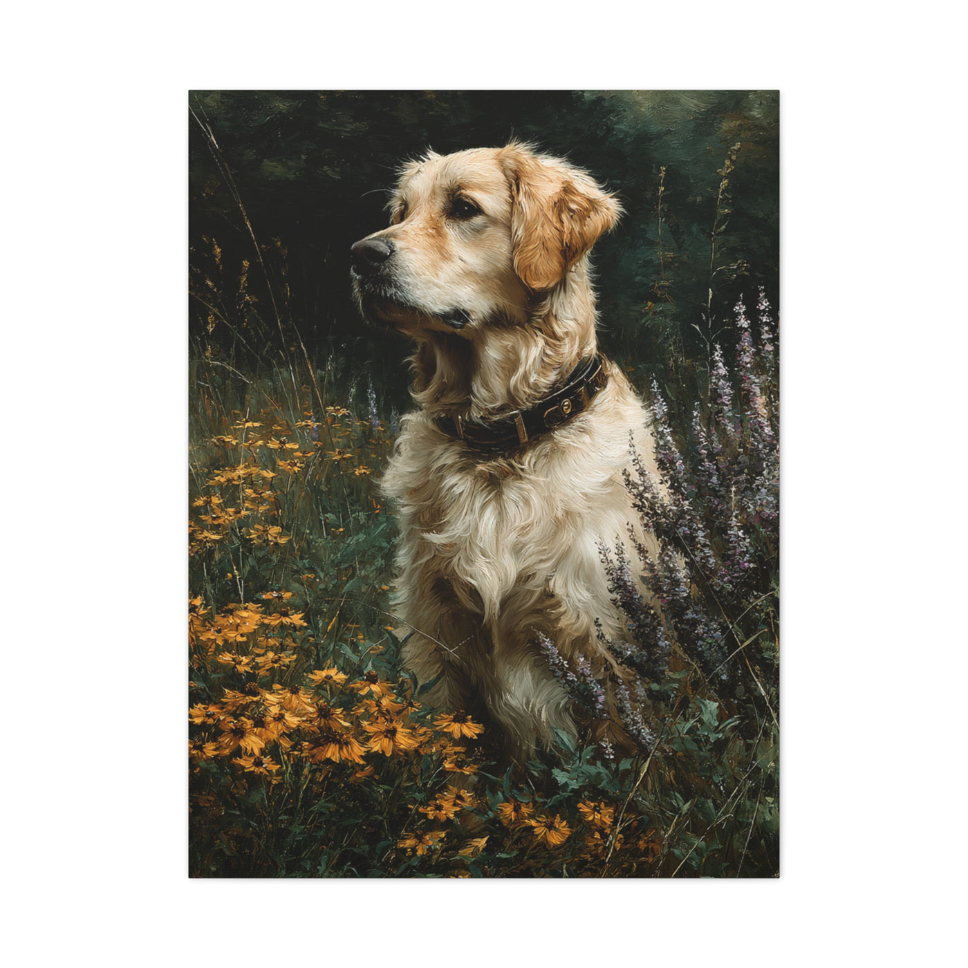Golden Retriever Wildflower Portrait Wall Art & Canvas Print