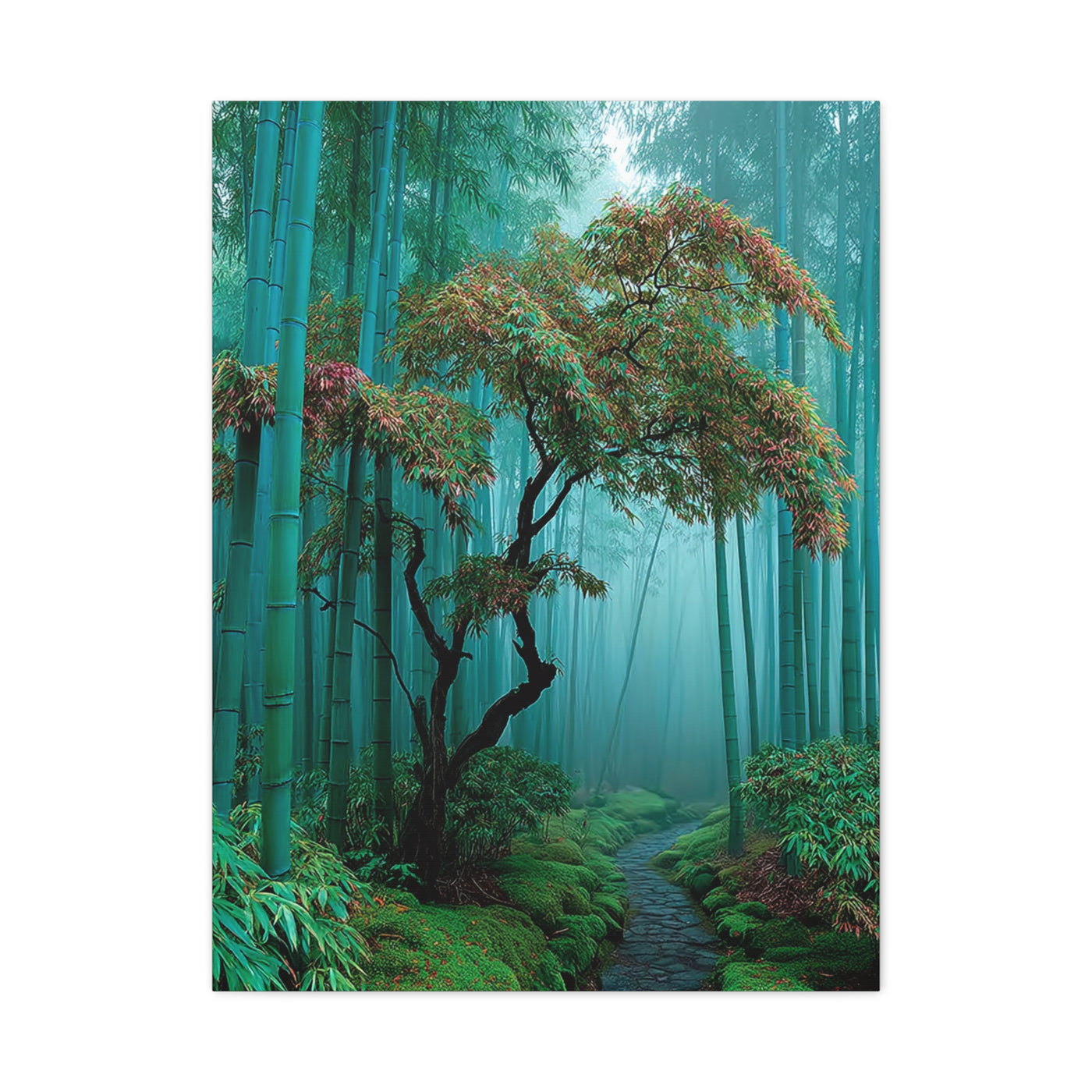 Green Bamboo Grove Mist Path Wall Art & Canvas Print