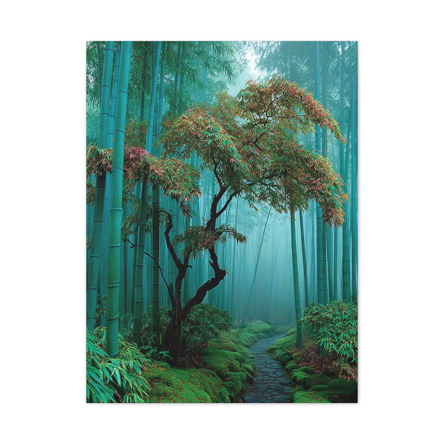 Green Bamboo Grove Mist Path Wall Art & Canvas Print