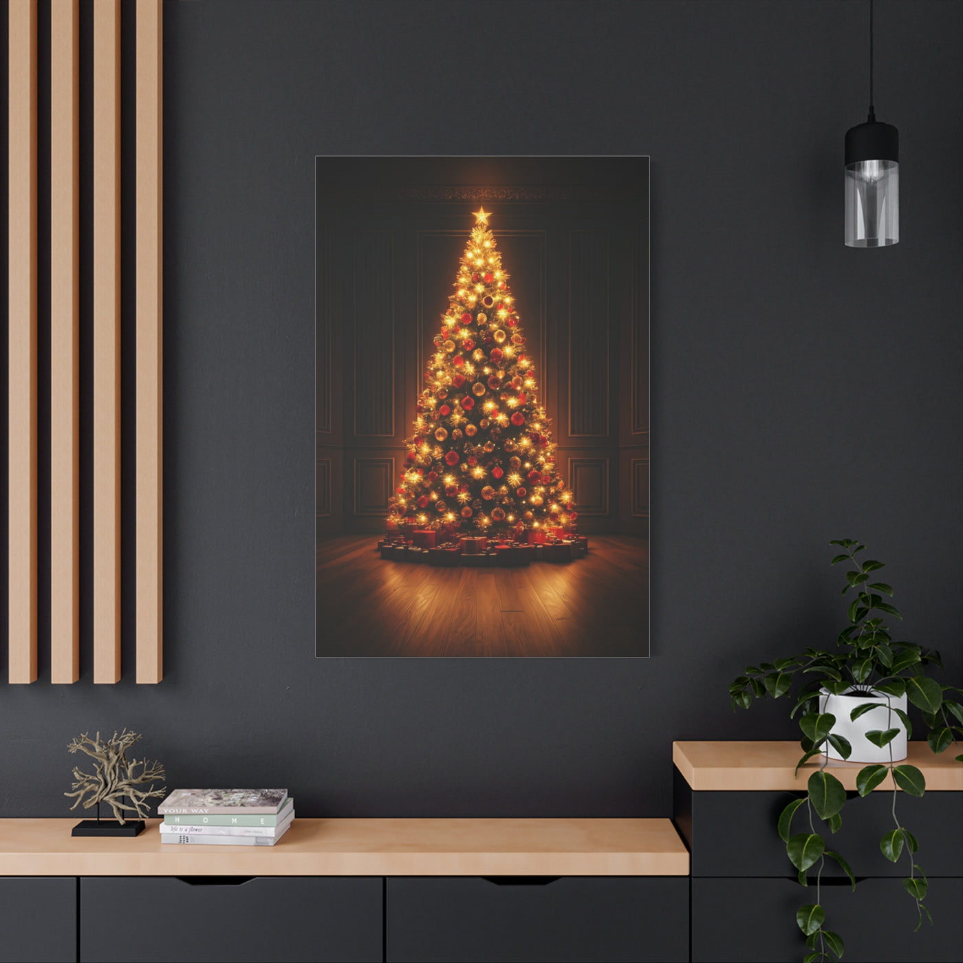 Golden Christmas Tree Glow Wall Art & Canvas Print