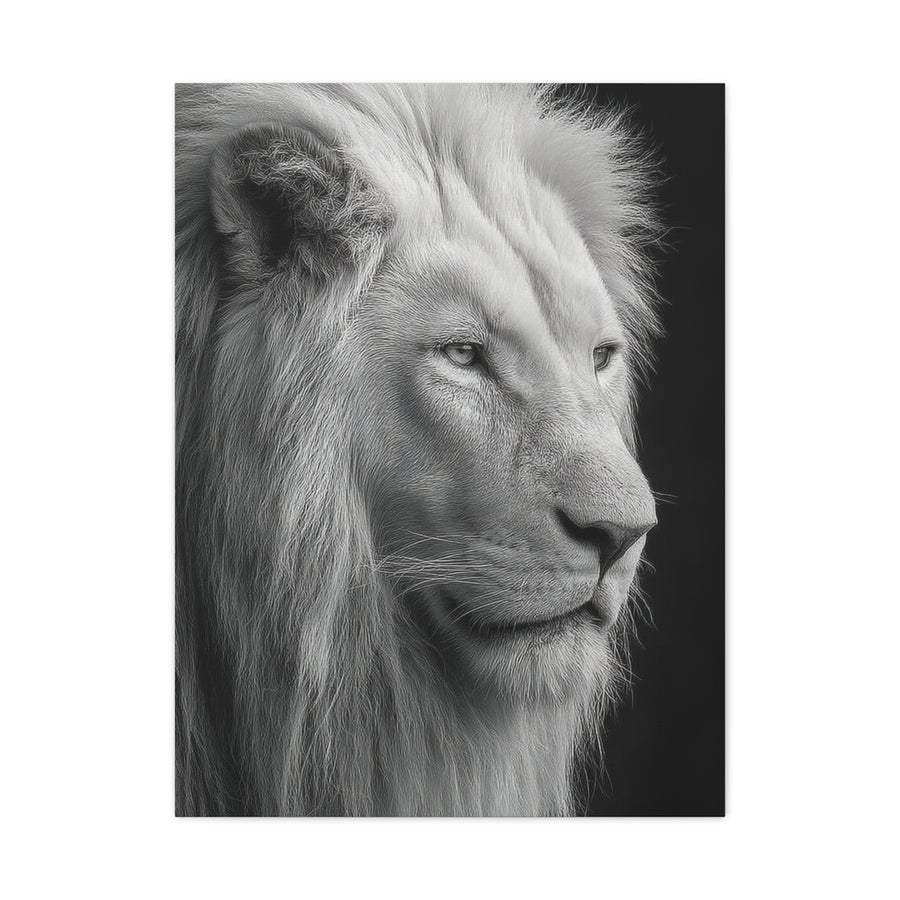 White Lion Monochrome Close Portrait Wall Art & Canvas Print