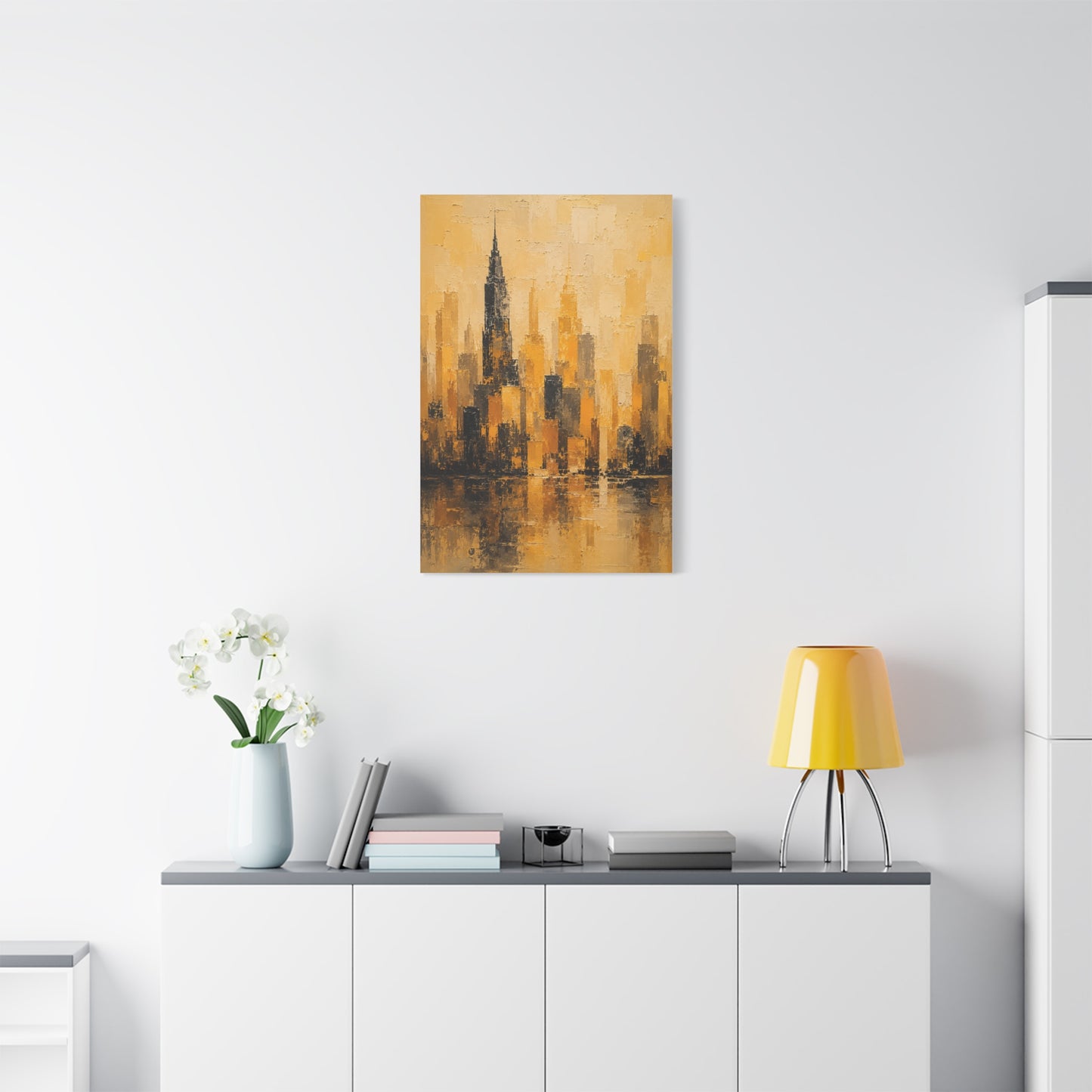 Yellow Cityscape Textured Skyline Abstract Wall Art & Canvas Print
