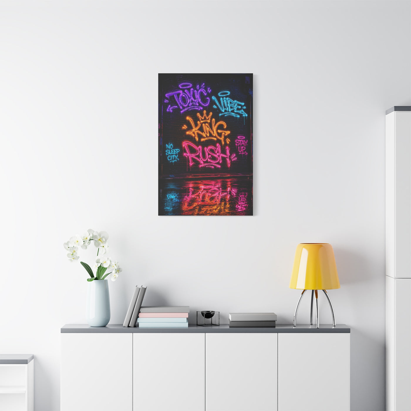 Neon Typography Hustle Street Wall Art & Canvas Print