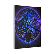 LED Mountain Wolf Night Circle Scene Wall Art & Canvas Print