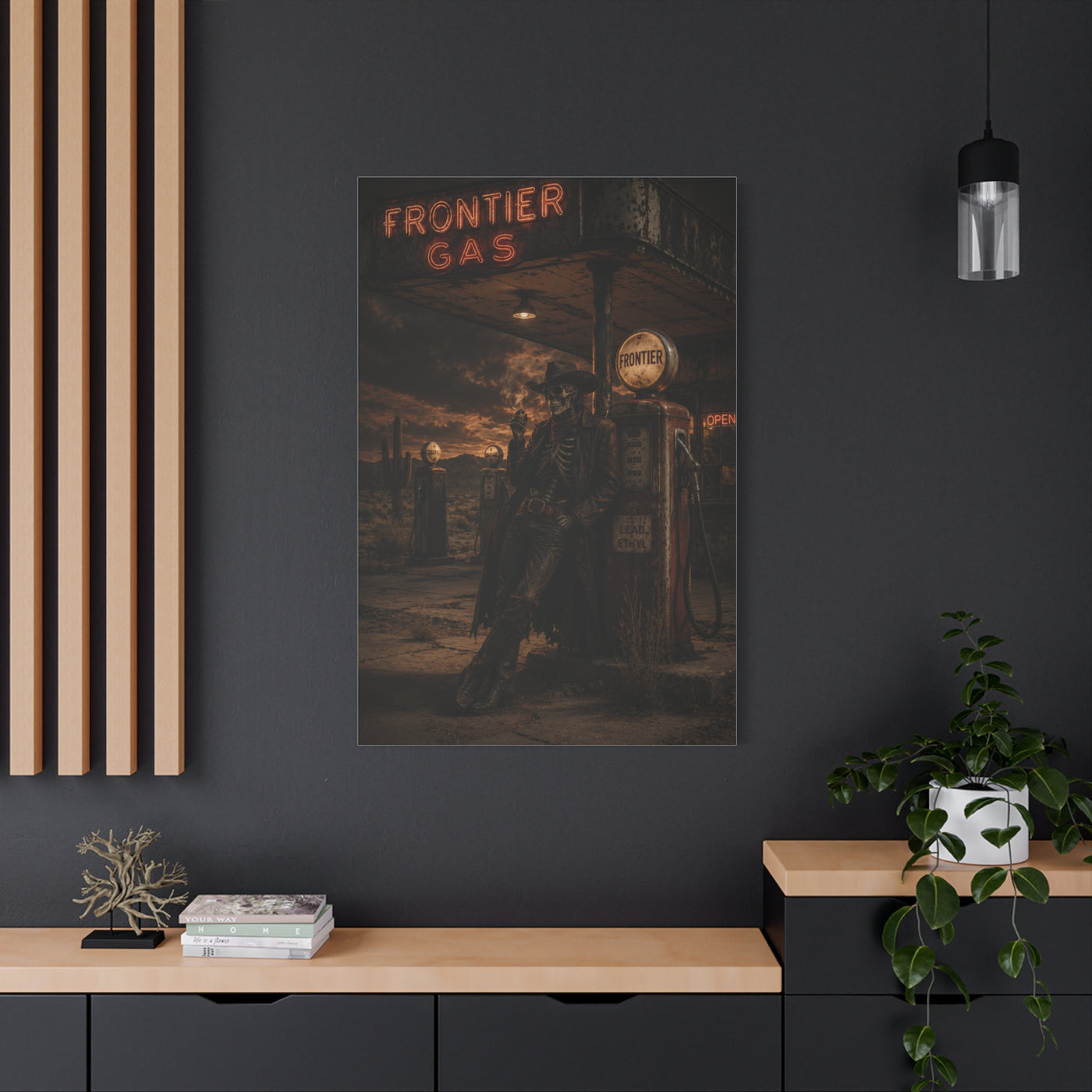 Frontier Gas Station Skeleton Outlaw Wall Art & Canvas Print