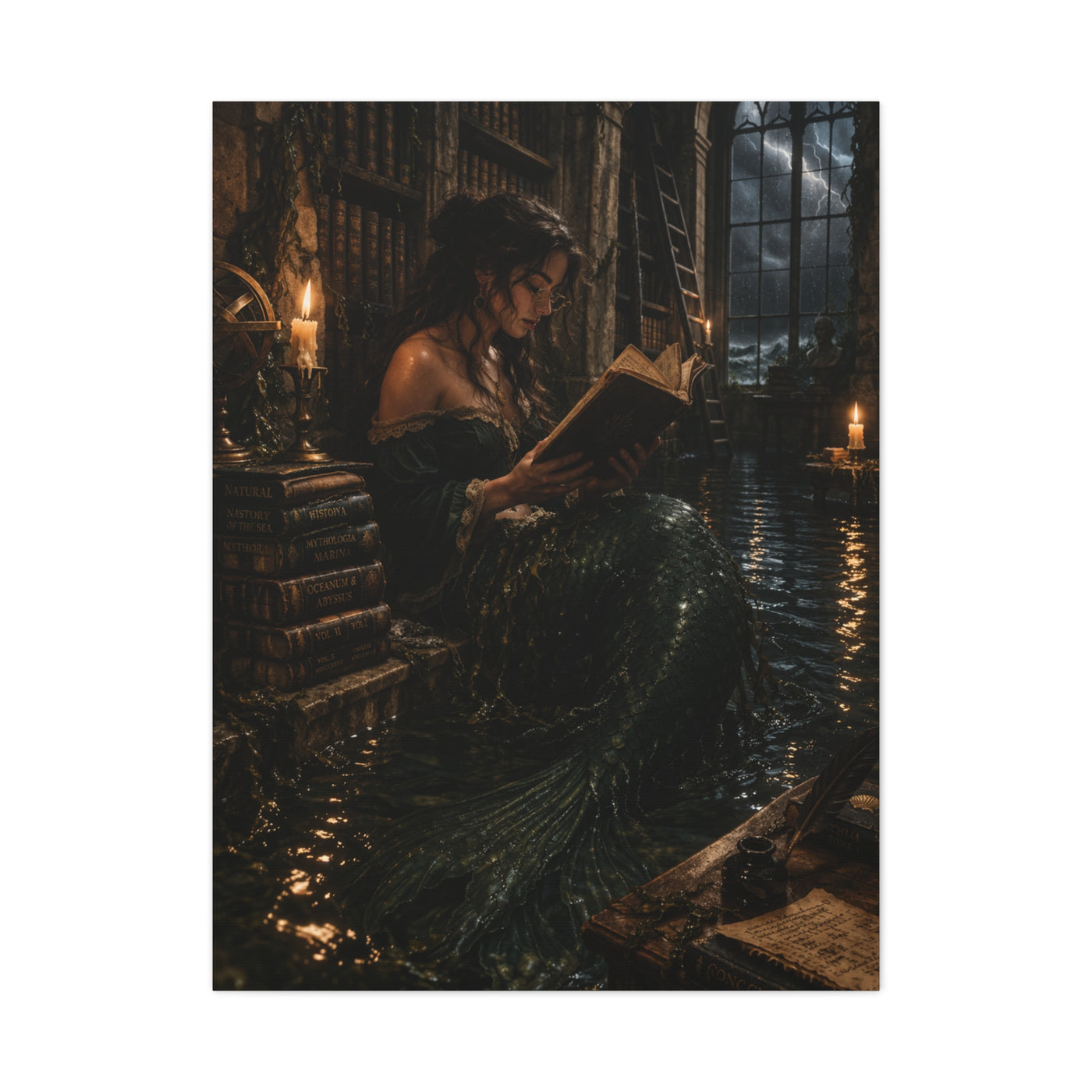 Dark Academia Mermaid Library Wall Art & Canvas Print