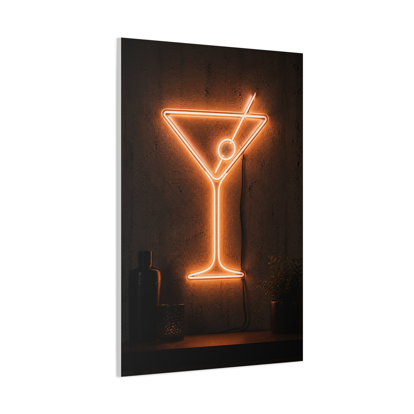 Amber Neon Martini Sign Wall Art & Canvas Print