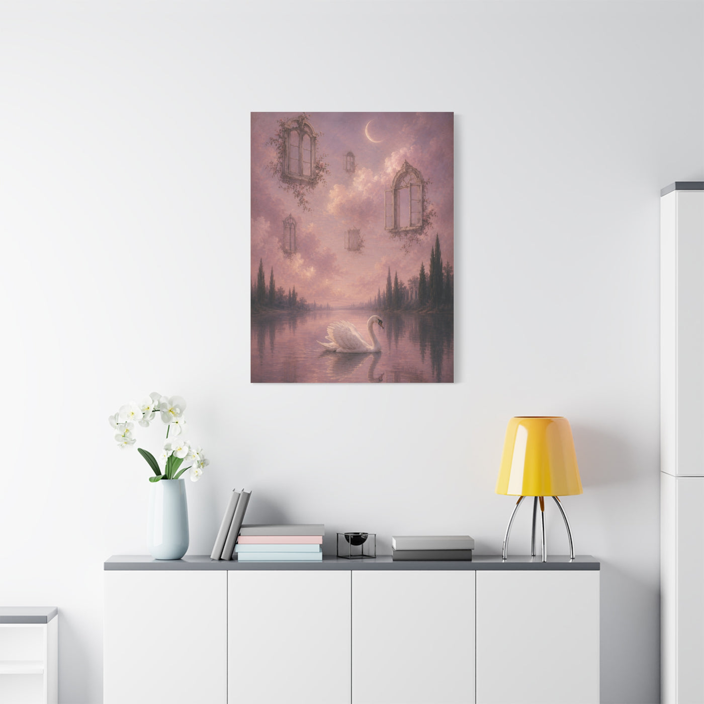 Surreal Swan & Floating Windows Dreamscape Wall Art & Canvas Print