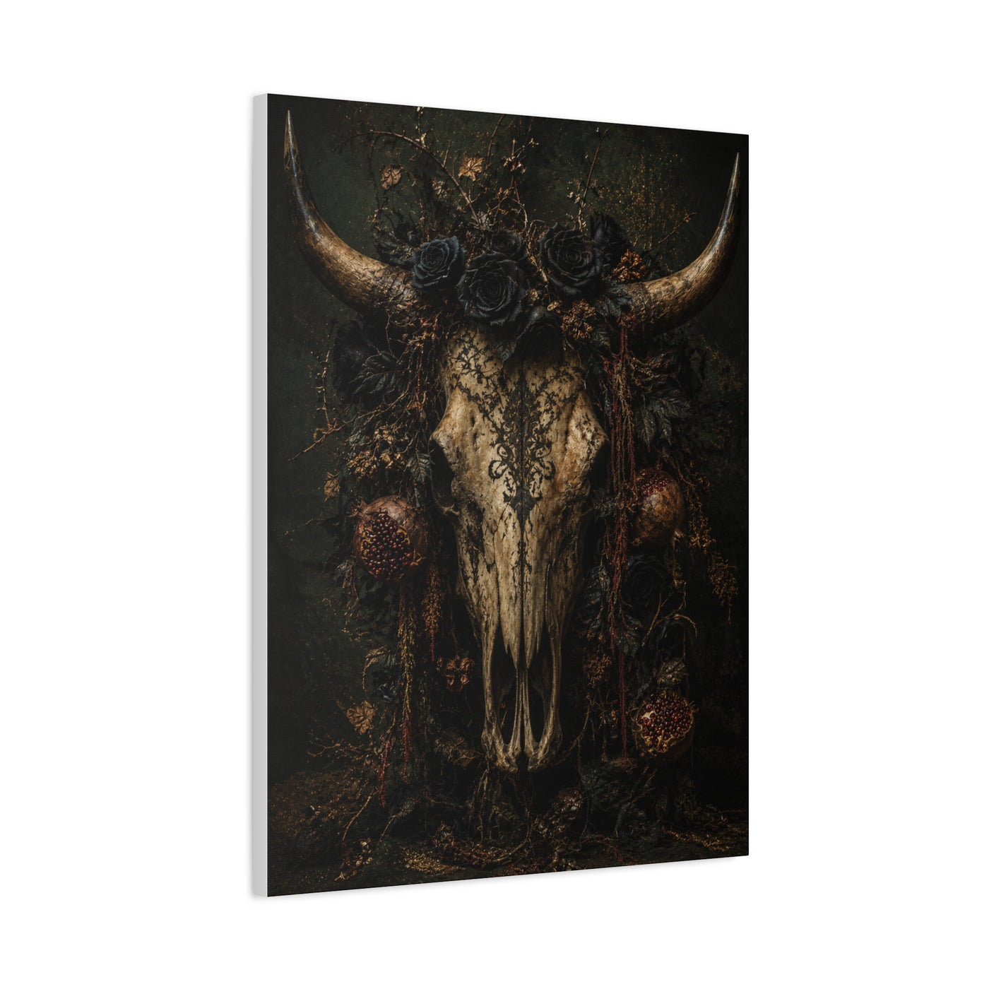 Dark Floral Longhorn Skull Statement Wall Art & Canvas Print