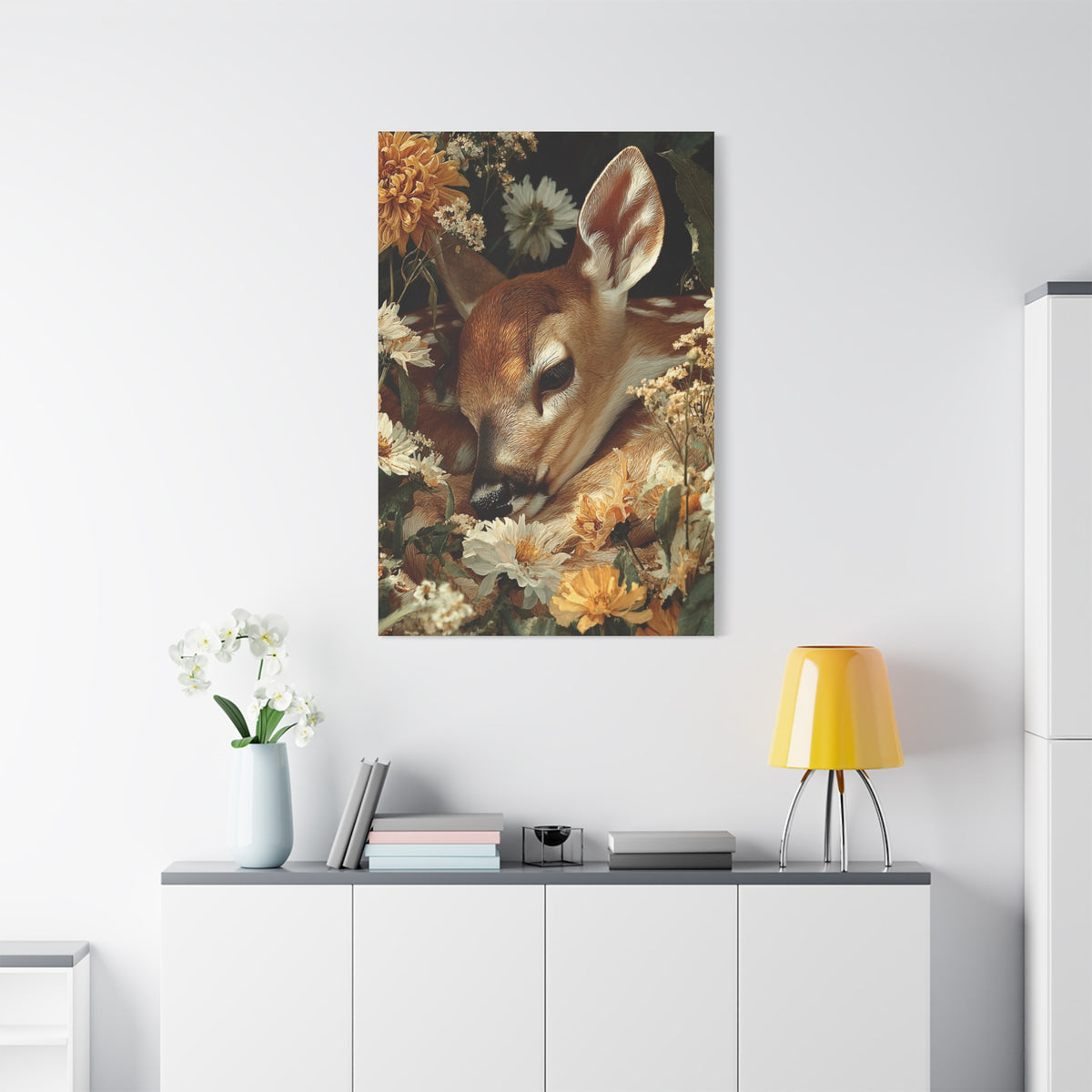 Floral Garland Deer Portrait Wall Art & Canvas Print