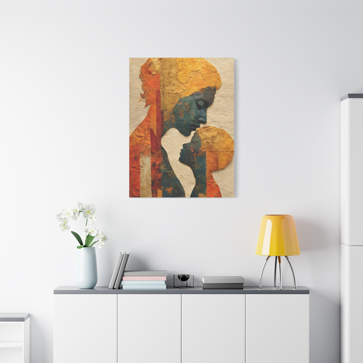 Mother and Child Textured Silhouette Wall Art & Canvas Print