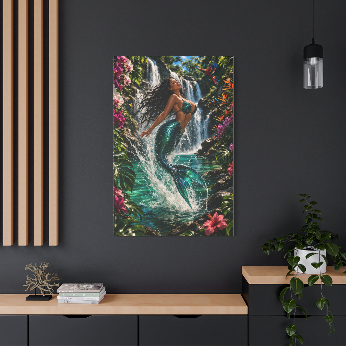 Tropical Waterfall Mermaid Escape Wall Art & Canvas Print
