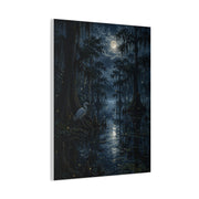 Moonlit Bayou Heron Scene Wall Art & Canvas Print