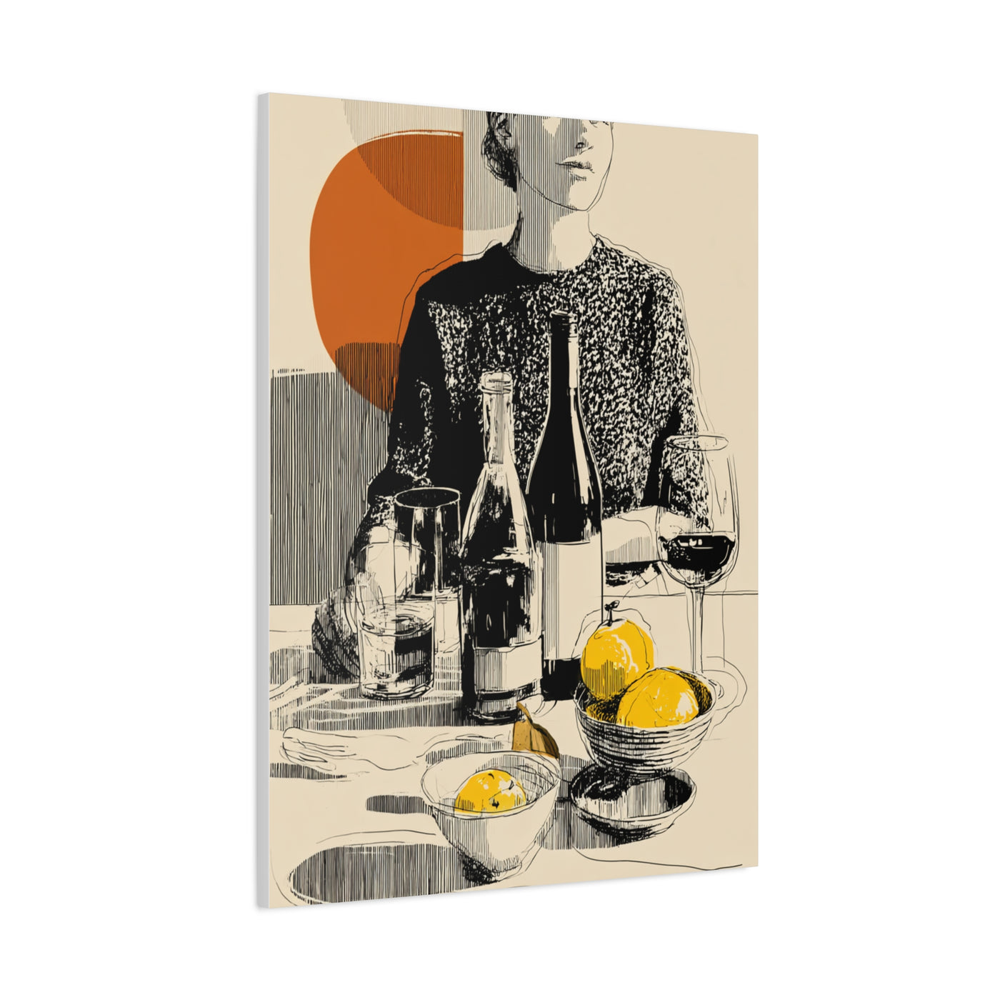 Minimalist Line Art Dining Scene Wall Art & Canvas Print