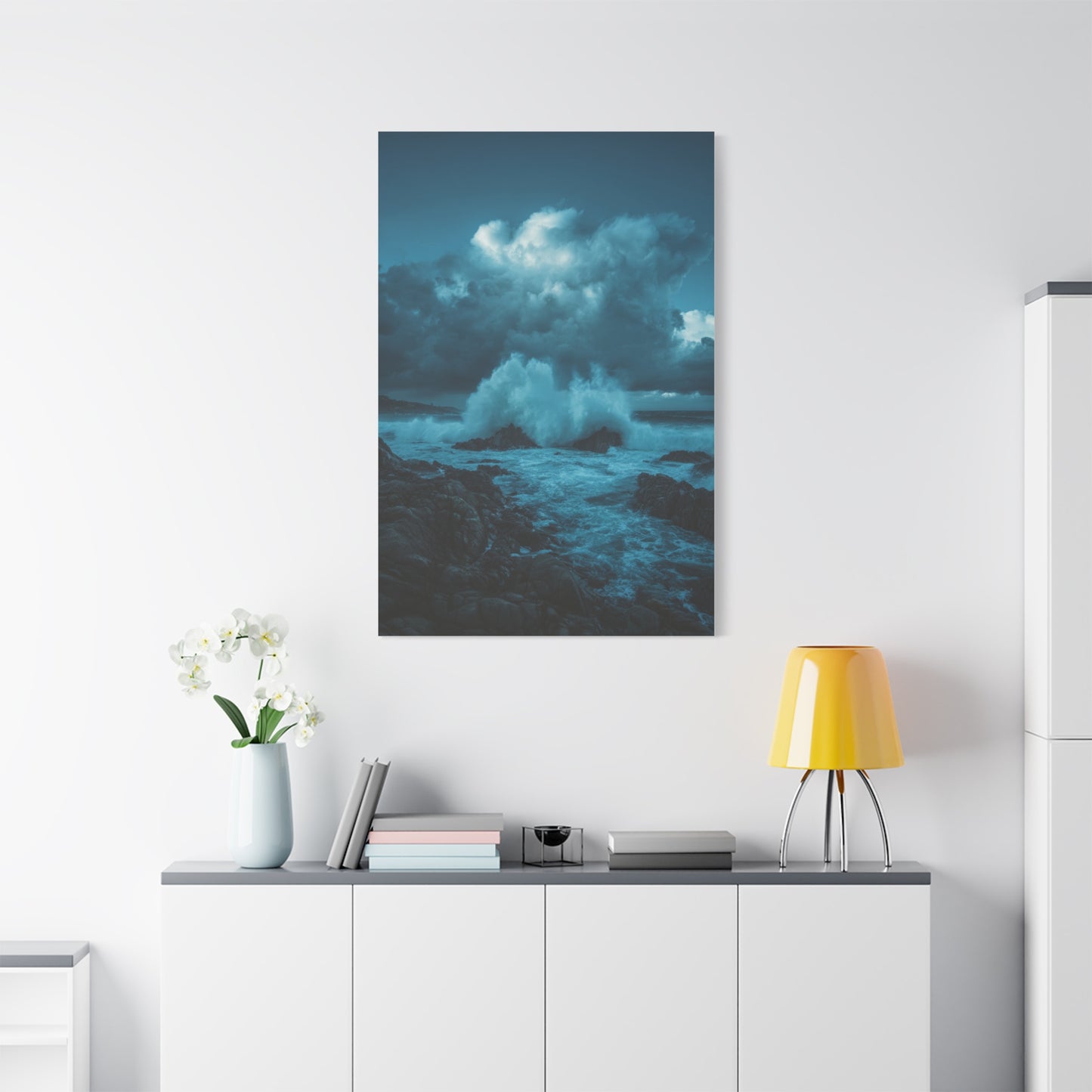 Storm Waves Crashing Against Rugged Coastal Rocks Wall Art & Canvas Print
