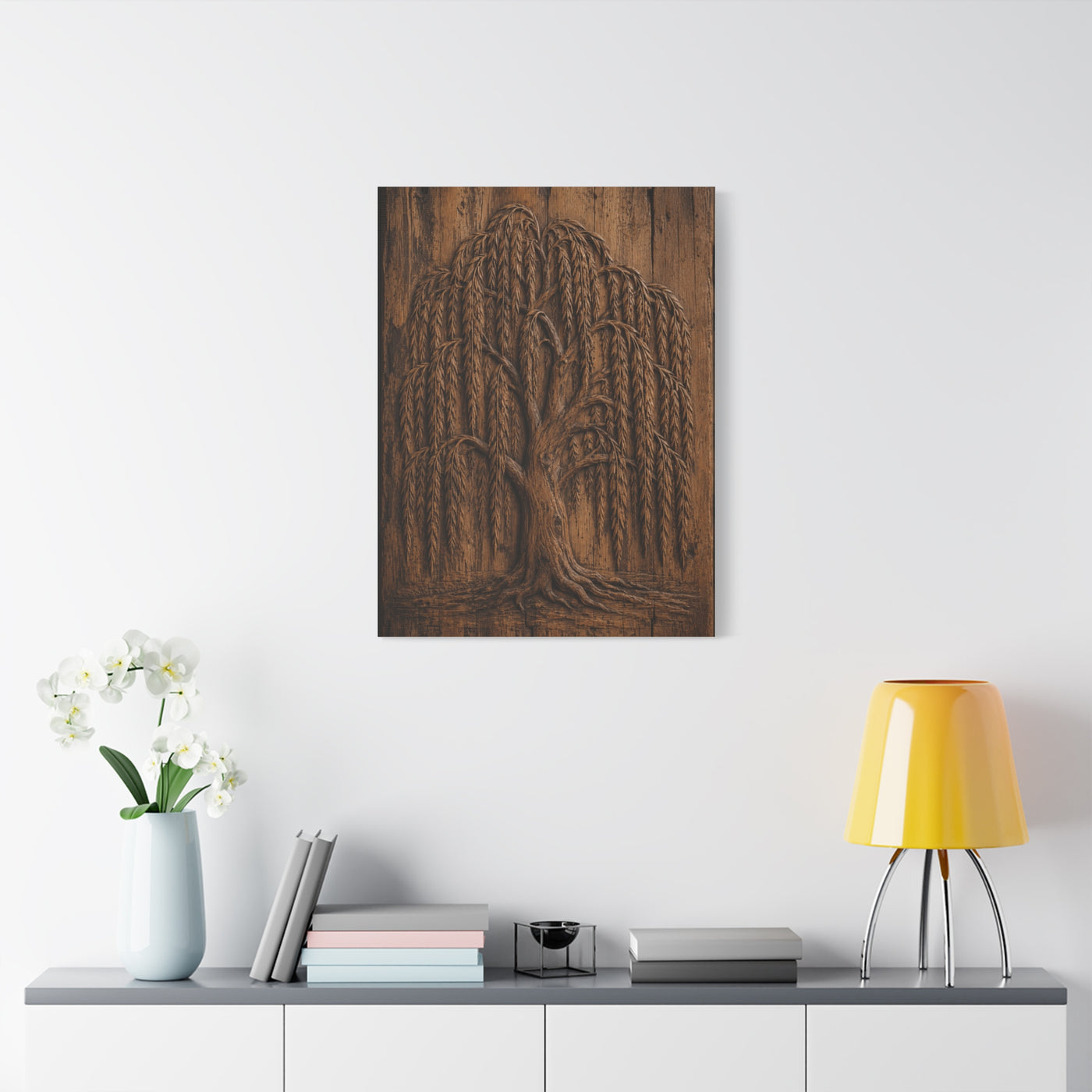 Carved Willow Tree Wooden Relief Trees Wall Art & Canvas Print