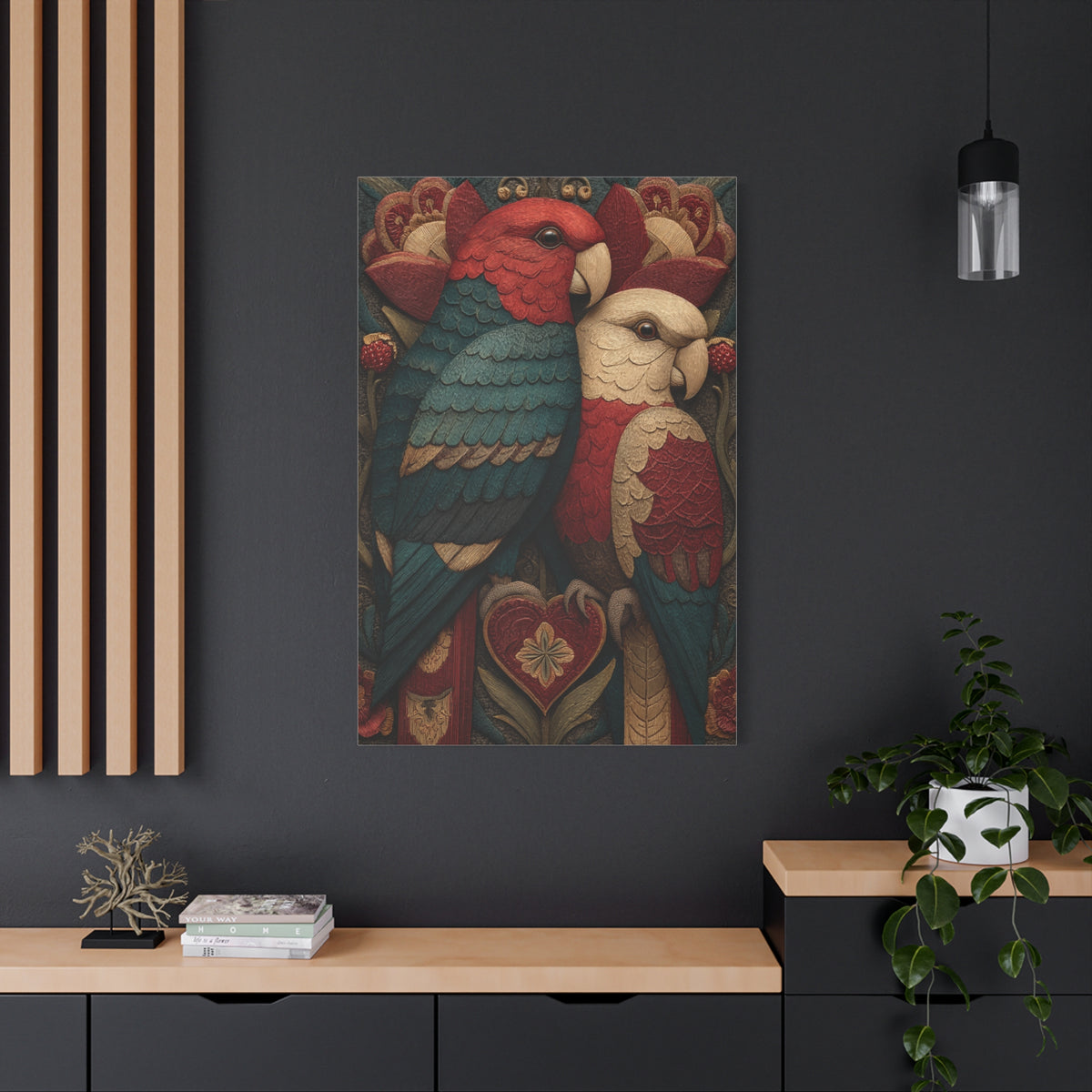 Fraktur Lovebirds Folk Ornament Wall Art & Canvas Print