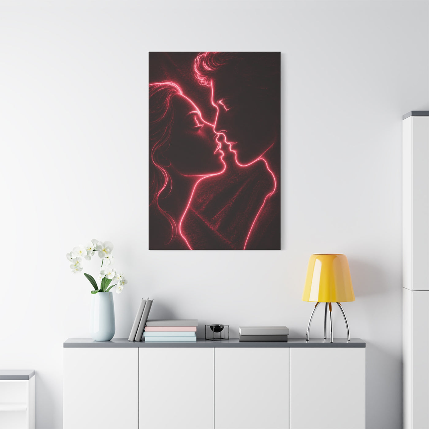 Neon Velvet Kiss Silhouette Wall Art & Canvas Print