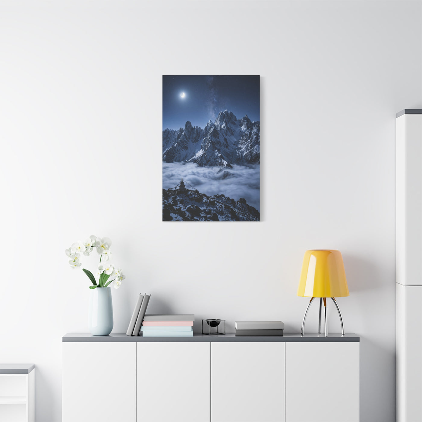 Moonlit Himalayan Peaks & Stupa Wall Art & Canvas Print