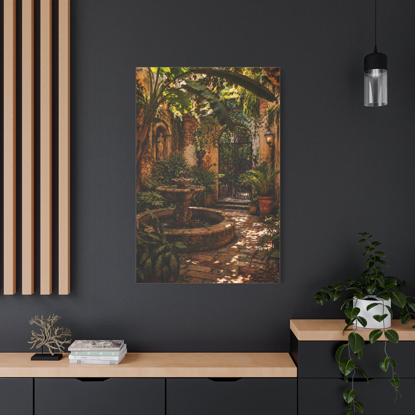 Hidden Courtyard Garden Fountain Wall Art & Canvas Print