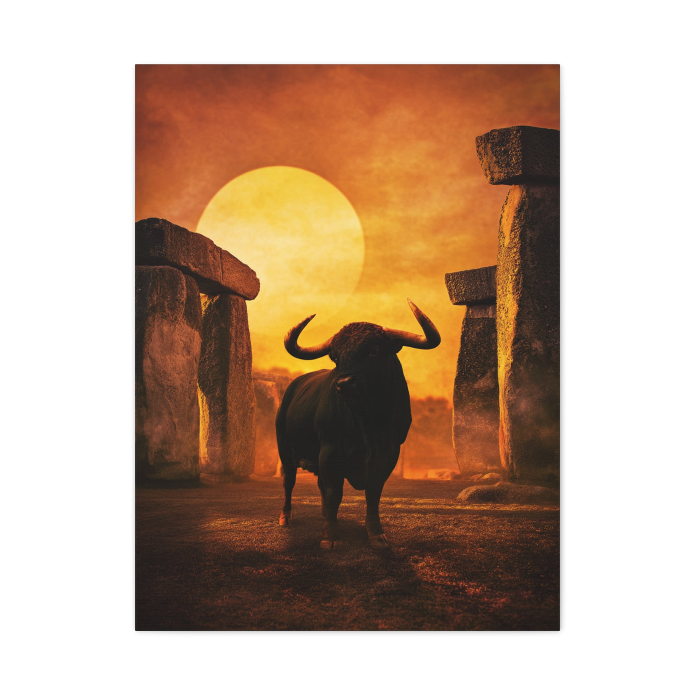 Mythic Bull Among Ancient Stone Ruins Wall Art & Canvas Print