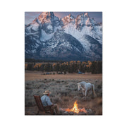 Lone Cowboy Walking Through Frontier Town Wall Art & Canvas Print