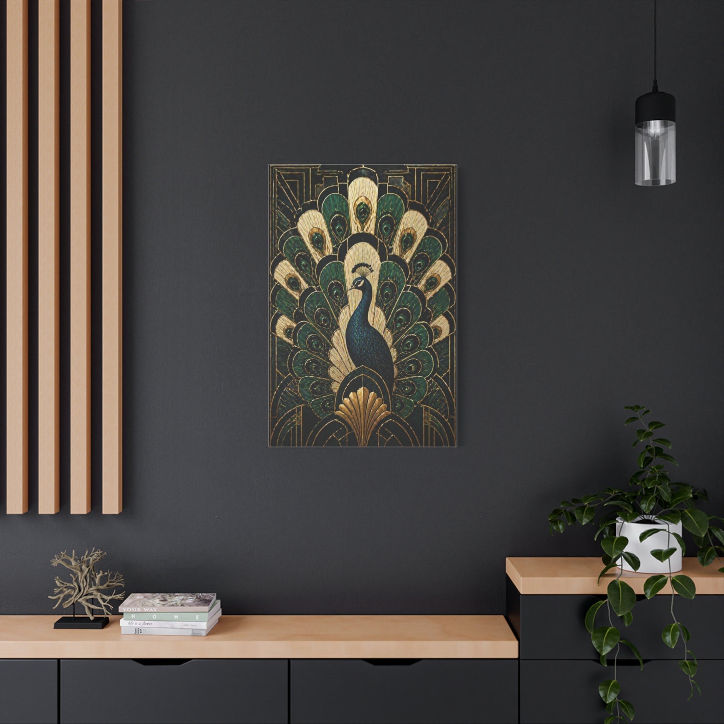 Art Deco Peacock Fan Composition Wall Art & Canvas Print