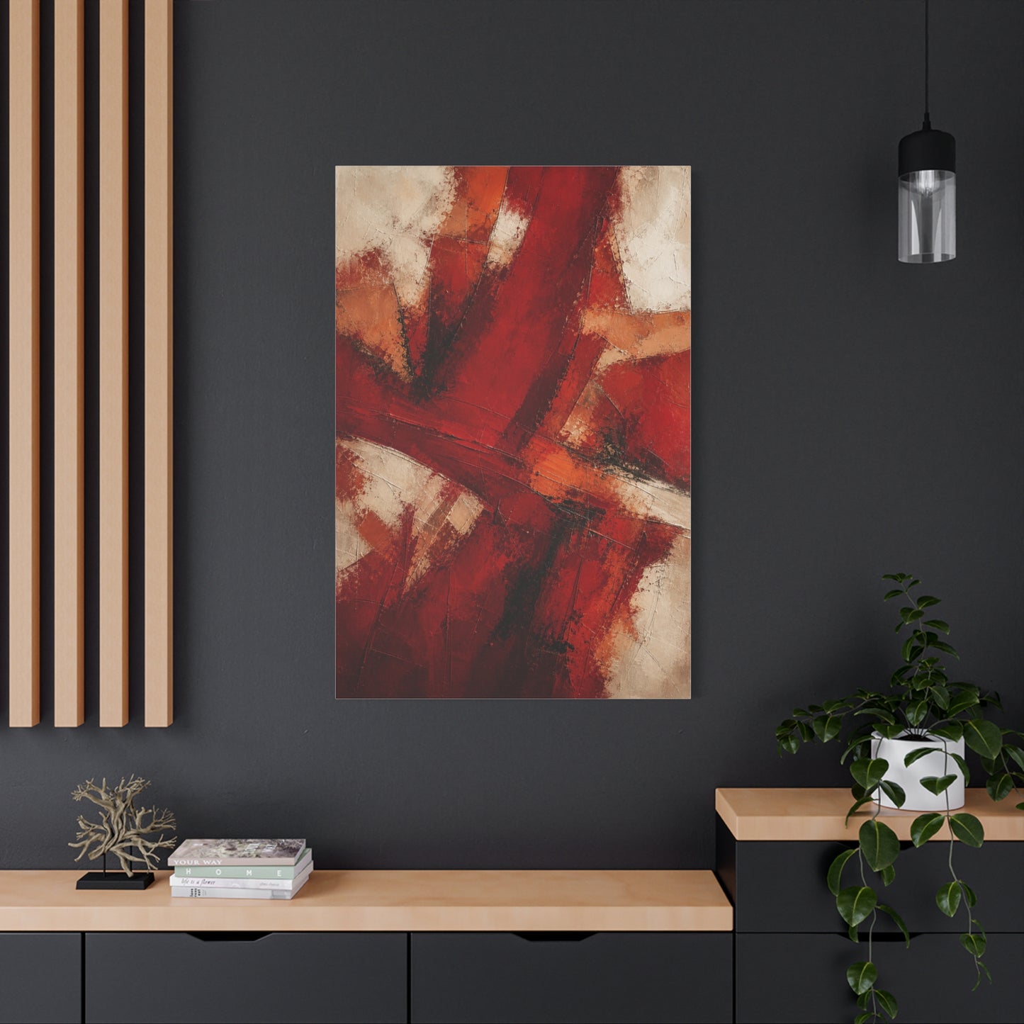 Abstract Crimson Cross Composition Wall Art & Canvas Print