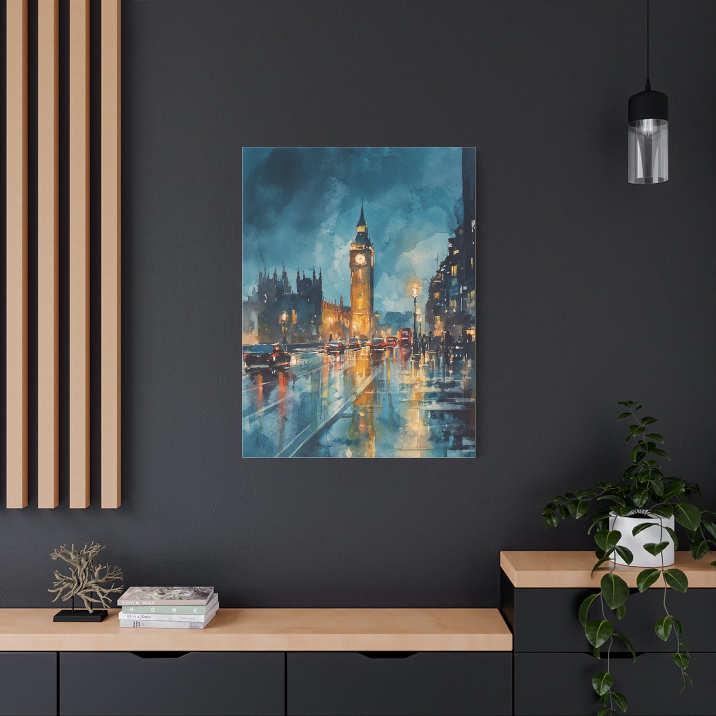 Rainy London Big Ben Reflection Wall Art & Canvas Print