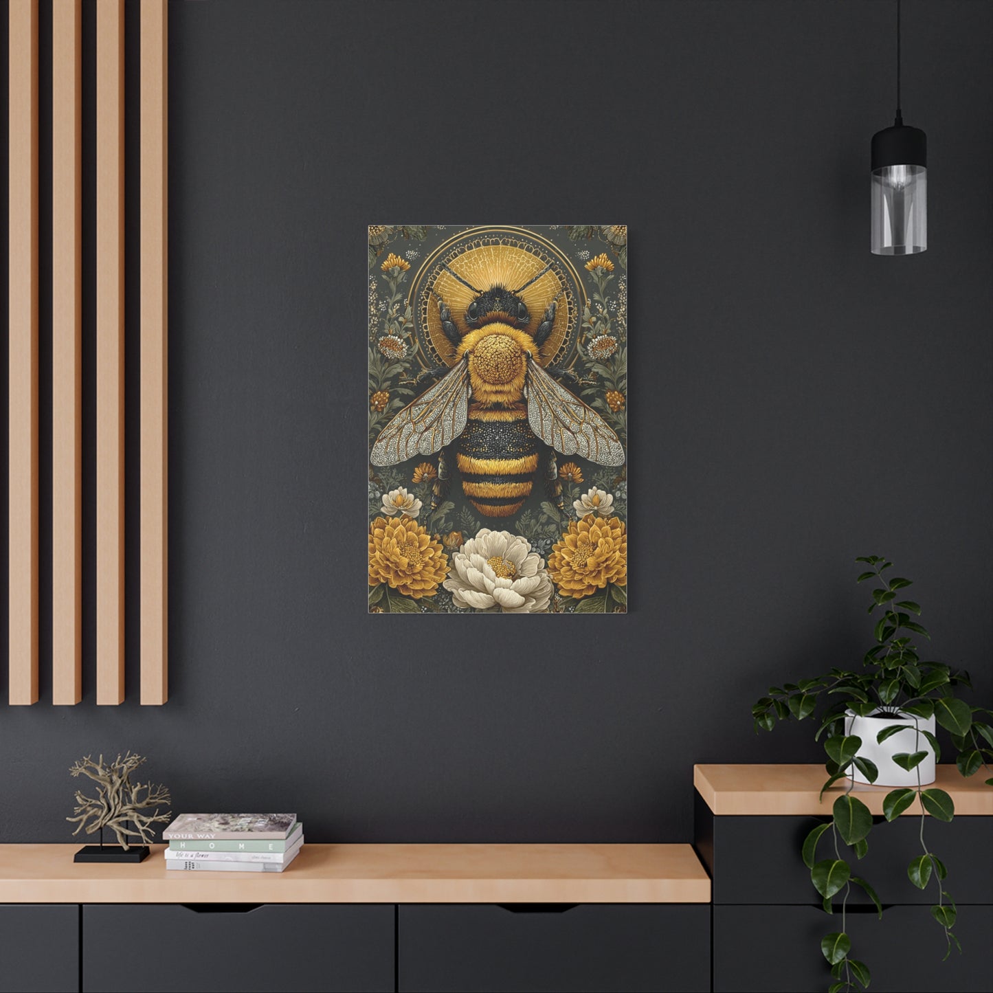 Honey Bee Botanical Folk Mandala Wall Art & Canvas Print