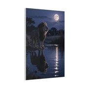 Lion by Moonlit Water Reflection Wall Art & Canvas Print