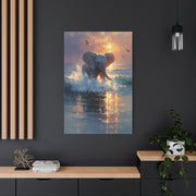 Baby Elephant Ocean Splash Wall Art & Canvas Print