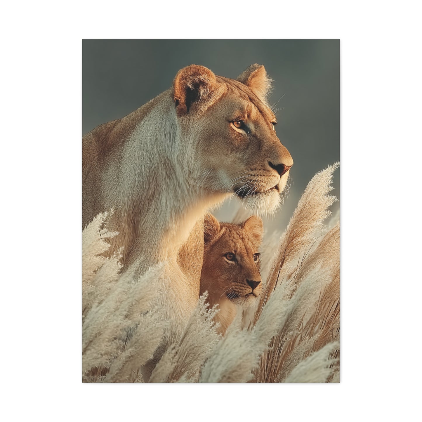 Lioness and Cub Watchful Calm Wall Art & Canvas Print