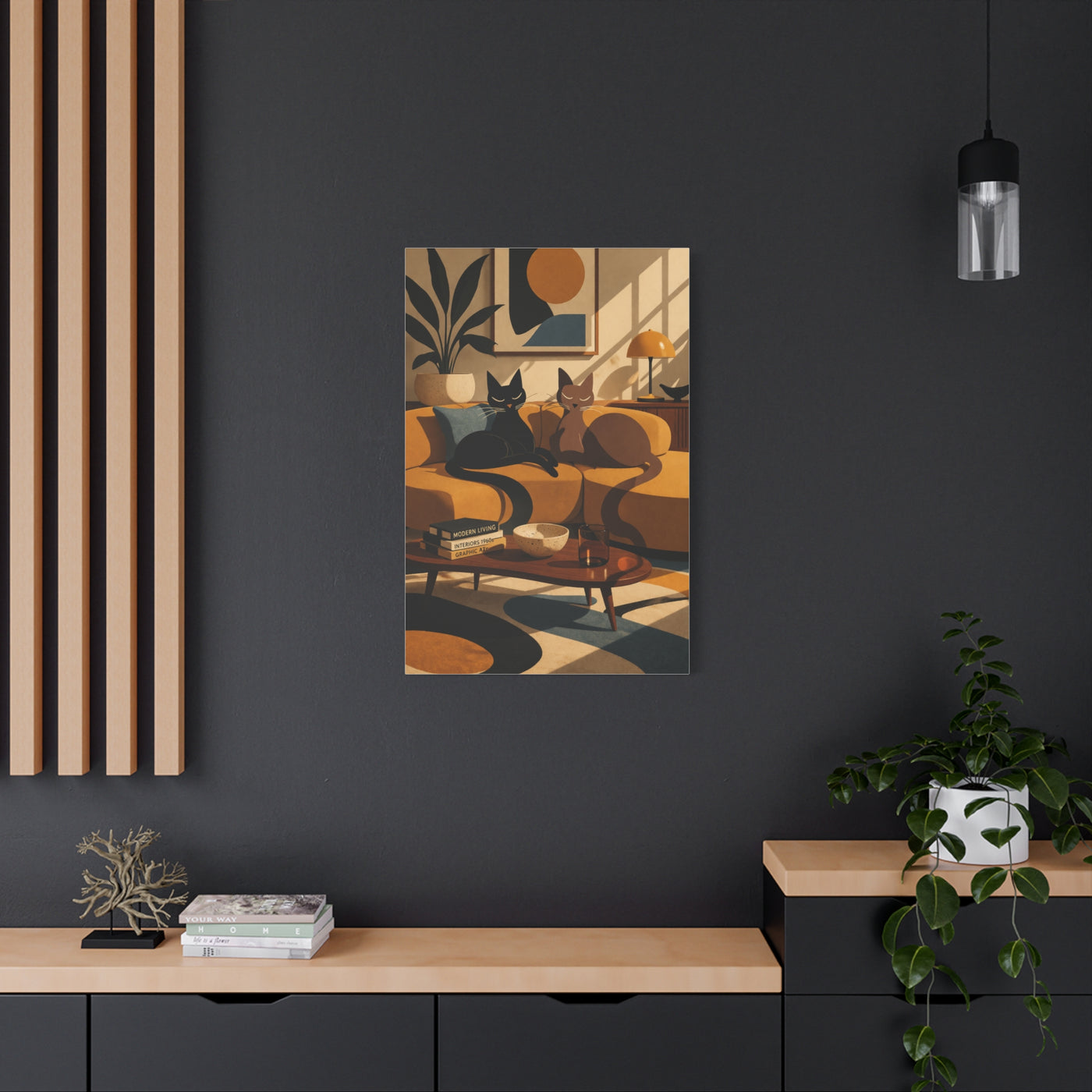 Playful Retro Cats Lounge Scene Wall Art & Canvas Print