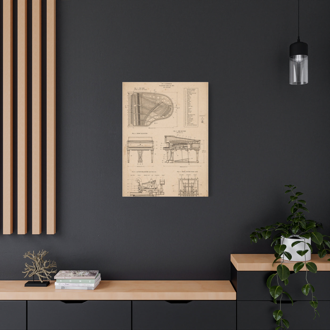 Steinway Grand Piano Technical Diagram Wall Art & Canvas Print