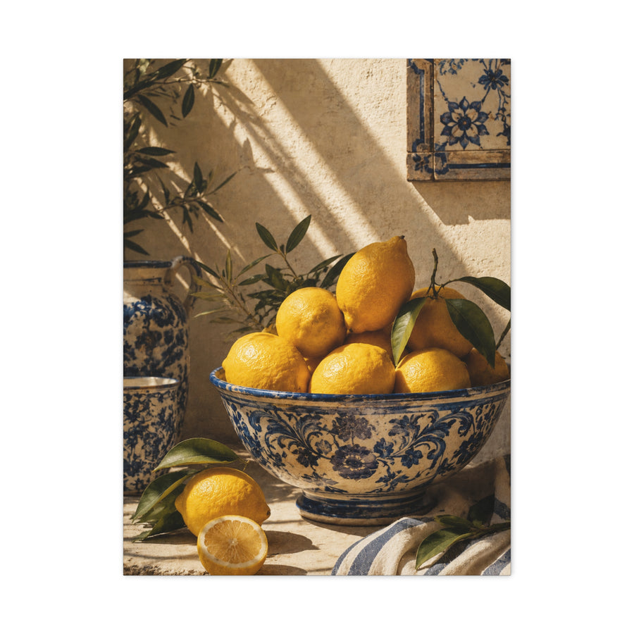 Mediterranean Lemon Still Life Ceramic Bowl Wall Art & Canvas Print
