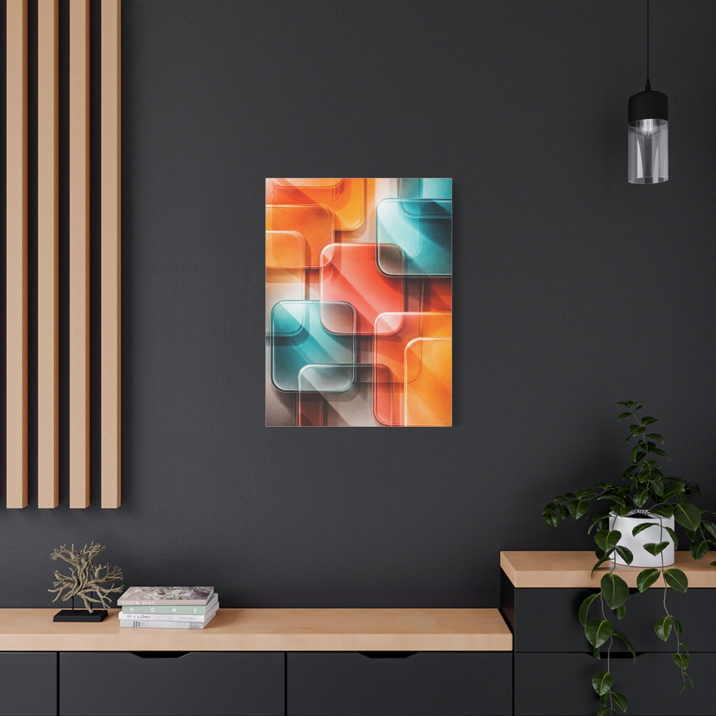 Tangerine and Teal Acrylic Geometry Wall Art & Canvas Print