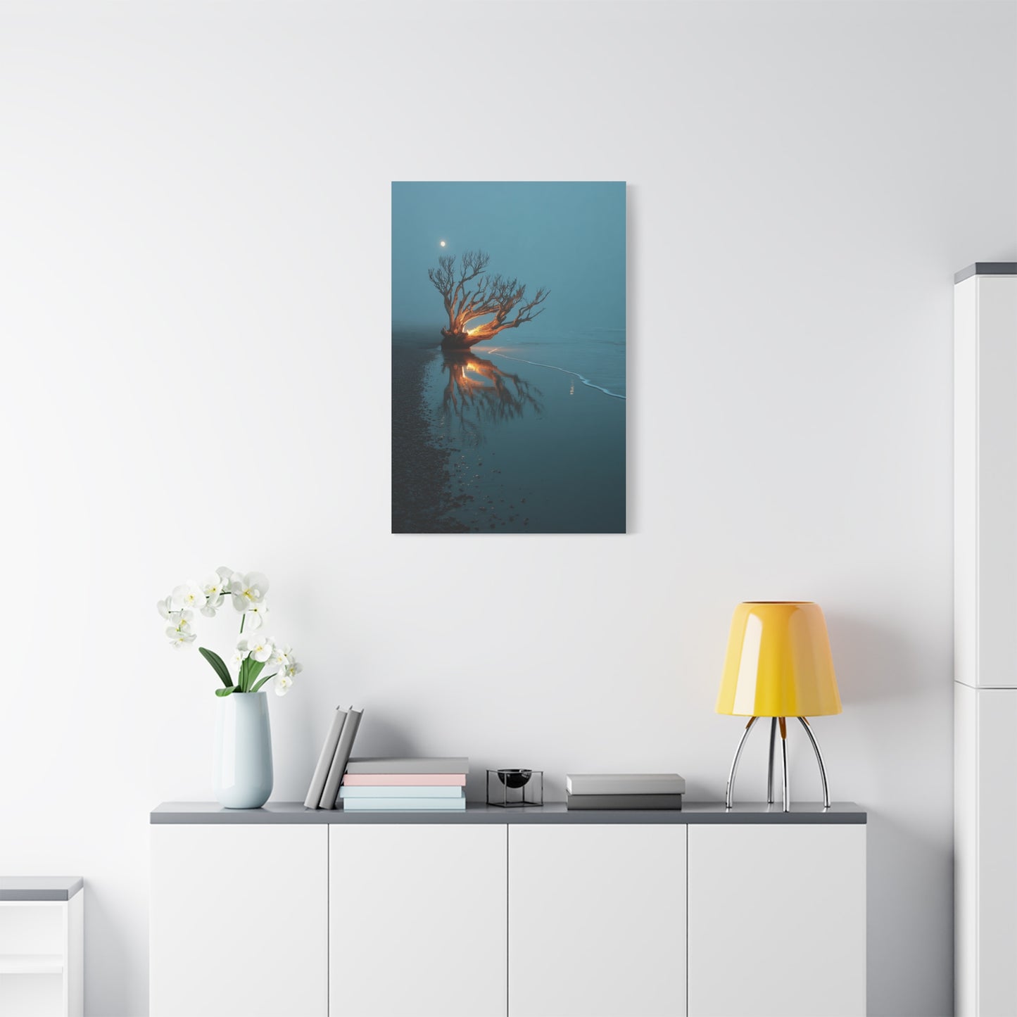 Moonlit Driftwood Shore Wall Art & Canvas Print