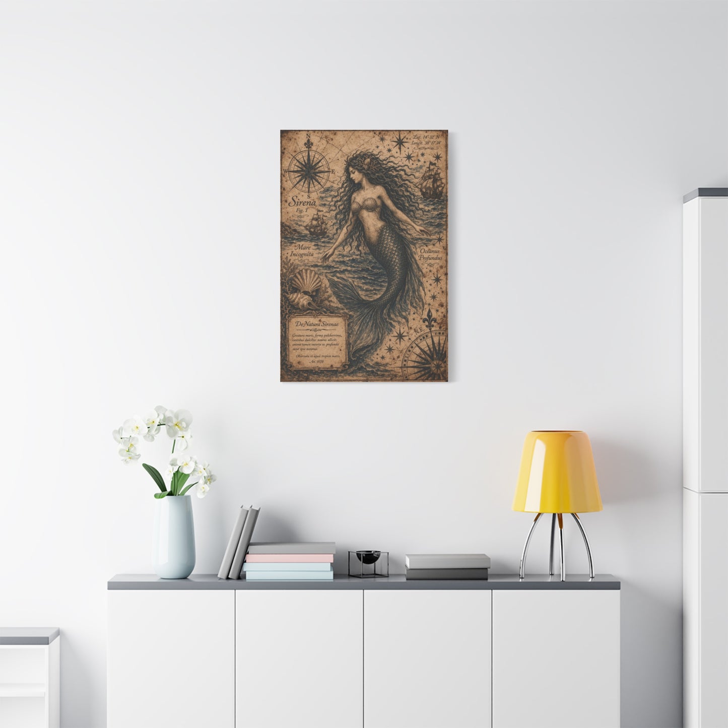 Antique Nautical Sirena Illustration Wall Art & Canvas Print