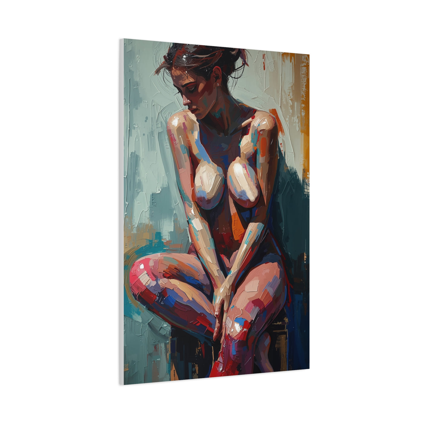Expressive Seated Nude Color Study Wall Art & Canvas Print