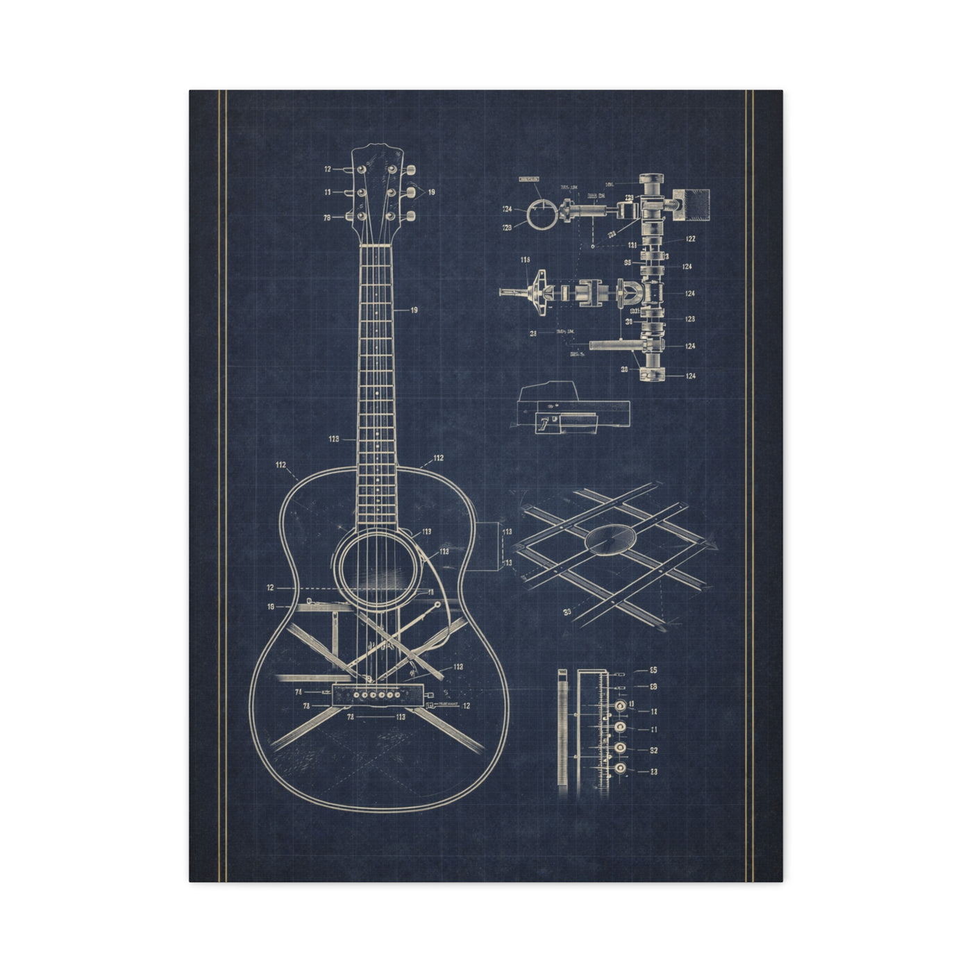 Acoustic Guitar Blueprint Study Wall Art & Canvas Print