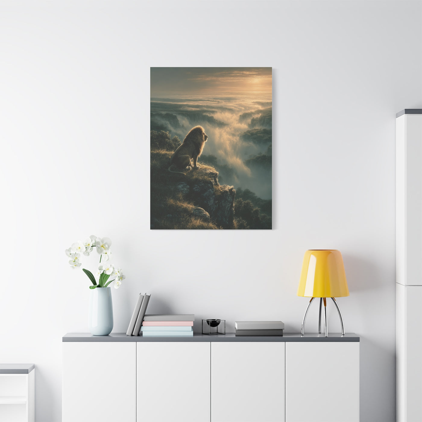 Lion on Cliff at Sunrise Sovereign View Wall Art & Canvas Print