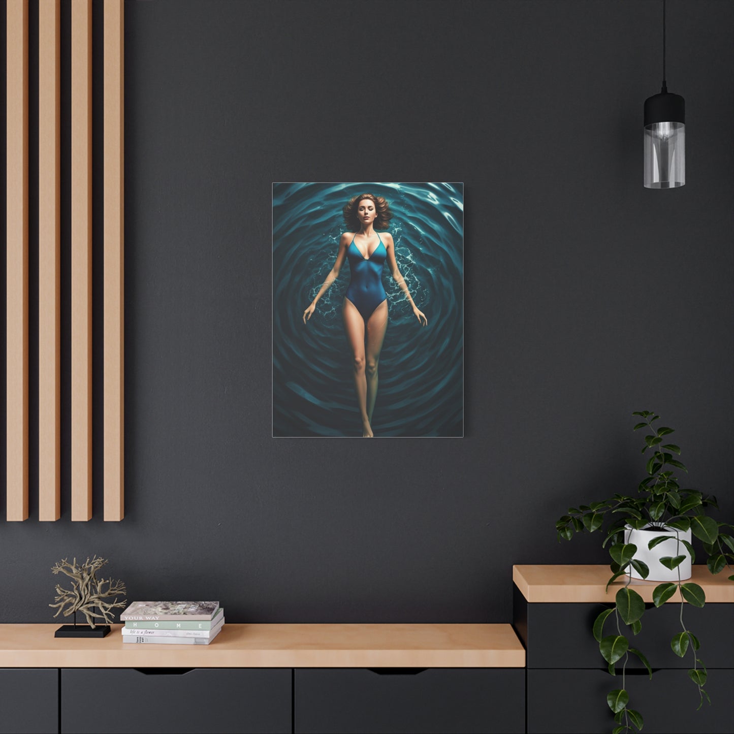 Woman Floating in Circular Blue Water Wall Art & Canvas Prints